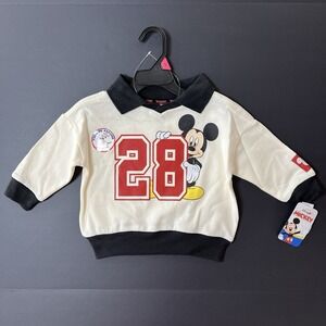 Mickey Mouse Baby 18 Months Rugby Shirt Sweatshirt Long Sleeve Off White NWT